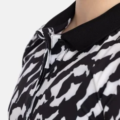 Jr Tech Hidden Button Pique AOP Svart Vit