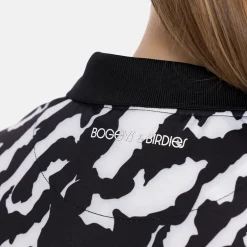 Jr Tech Hidden Button Pique AOP Svart Vit